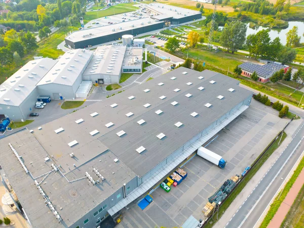 Aerial View Goods Warehouse Logistics Center Delivery Industrial City Zone — Stock Photo, Image