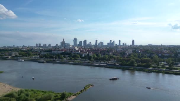 Panorama Warszawy Polski Nad Wisłą Centrum Miasta Oddali Stare Miasto — Wideo stockowe