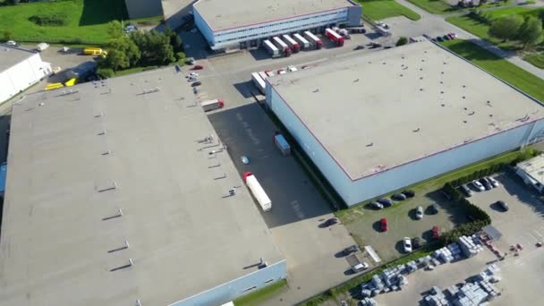 Warehouse Storages Industrial Factory Logistics Center Aerial View Industrial Buildings — Vídeo de Stock