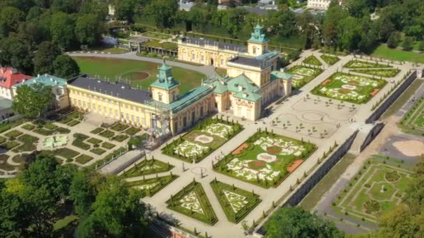 Aerial View Royal Palace Warsaw Poland Wilanow Palace Flying Drones — Stock Video
