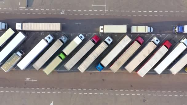 Aerial Shot Truck Attached Semi Trailer Leaving Industrial Warehouse Storage — Wideo stockowe