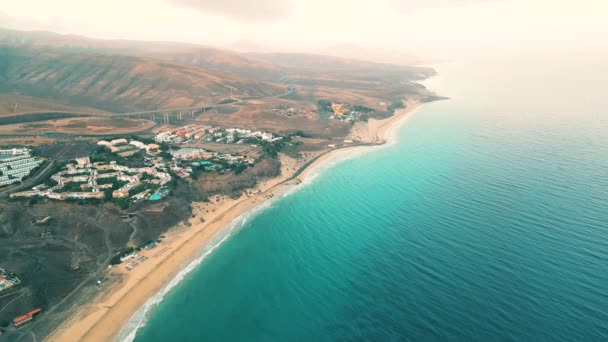 Espantosa Praia Esquinzo Com Horizonte Infinito Colinas Vulcânicas Fundo Oceano — Vídeo de Stock