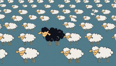 This captivating image of a solitary black sheep amidst a flock of white sheep symbolizes the beauty of individuality. It challenges norms and inspires us to embrace our uniqueness, standing out in a world of conformity. clipart