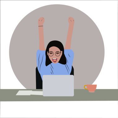 Bir dizüstü bilgisayar tutan bir iş kadını vektör çizim