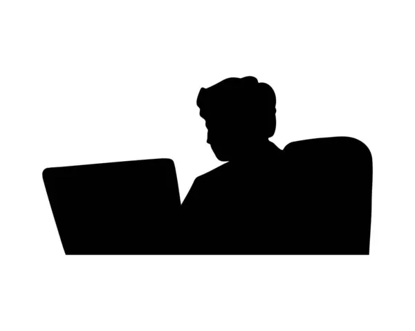 Laptop İş Silüeti Vektörüyle Oturan Adam