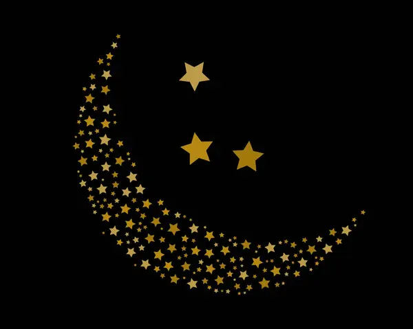 Altın Hilal Ay ve Kara Arkaplanda Yıldızlar