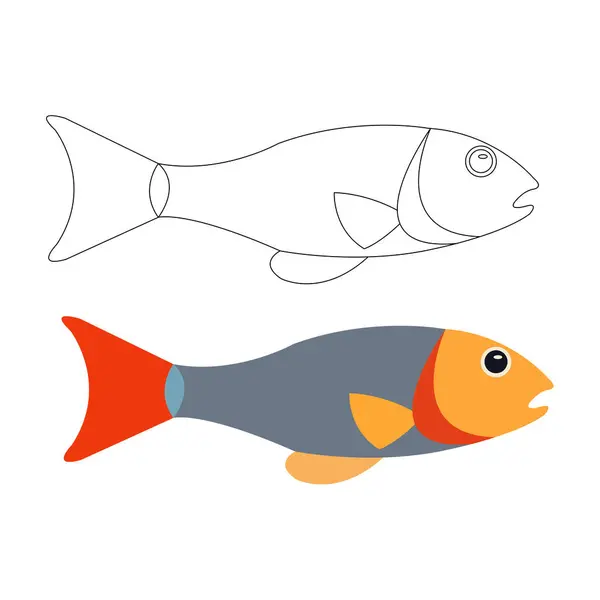Bir Balık Taslak ve Renklendirme Sayfasının Vektör illüstrasyonu.