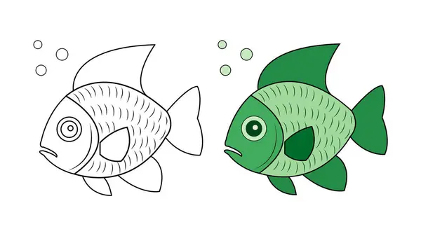 Balık çizgi filmi şirin yeşil boyama sayfası 