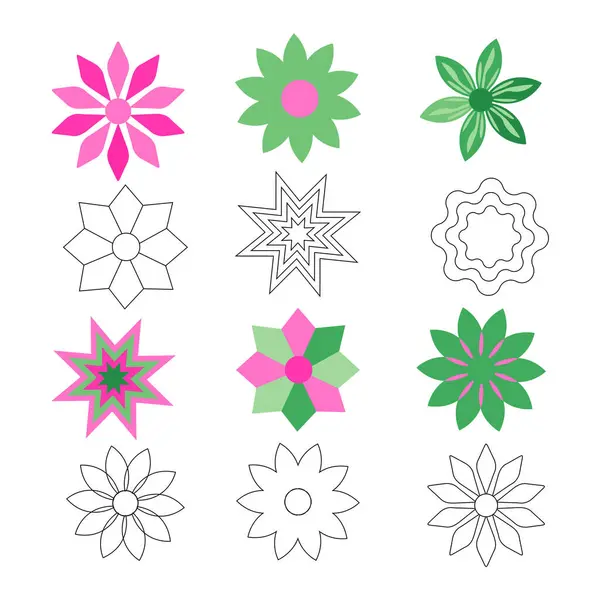 Geometri Çiçeği Çizimleri 12 Çiçek Vektör Deseni