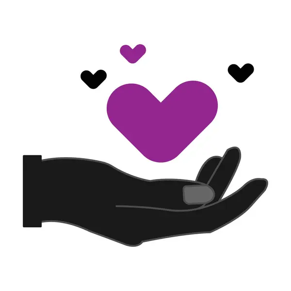 Mor bir kalple yukarı doğru siyah bir el gösteren stilize bir grafik. 