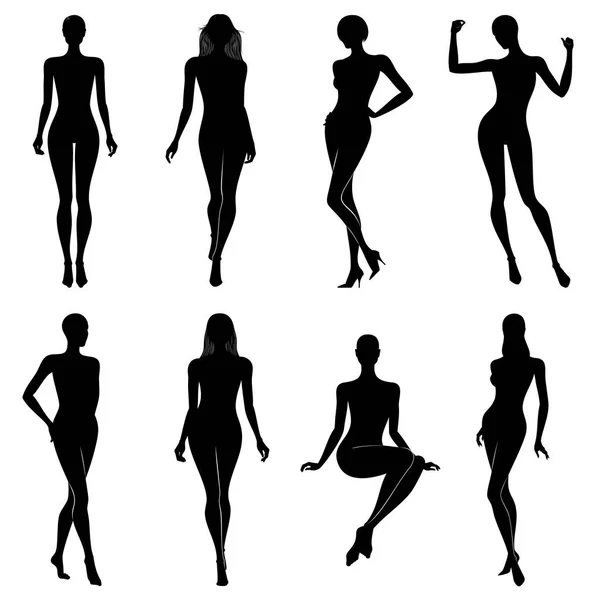 Illustrazione Vettoriale Moda Set Silhouette Corpo Femminile Colore Nero Isolato Grafiche Vettoriali
