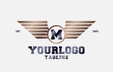 letter M metal wings initial vector logo design element