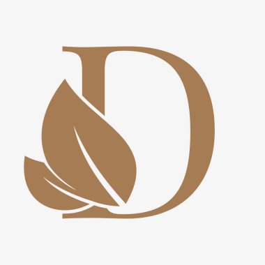 Yaprak dekorasyonlu D harfi ilk lüks vektör logosu tasarımı