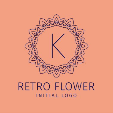 K retro çiçeği ilk vektör logosu tasarımı