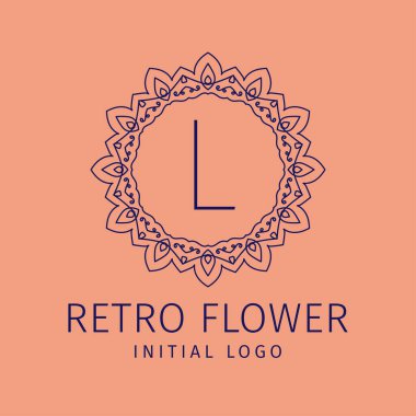 L retro çiçeği ilk vektör logosu tasarımı