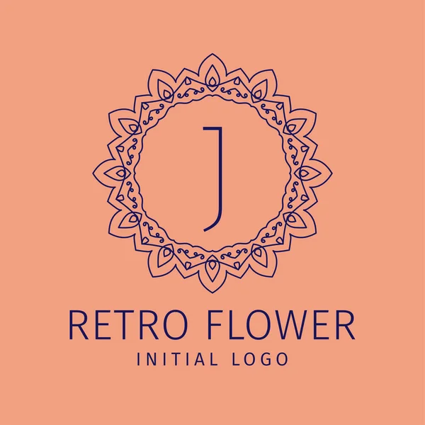 Letra Retro Flor Inicial Vector Logotipo Diseño — Vector de stock