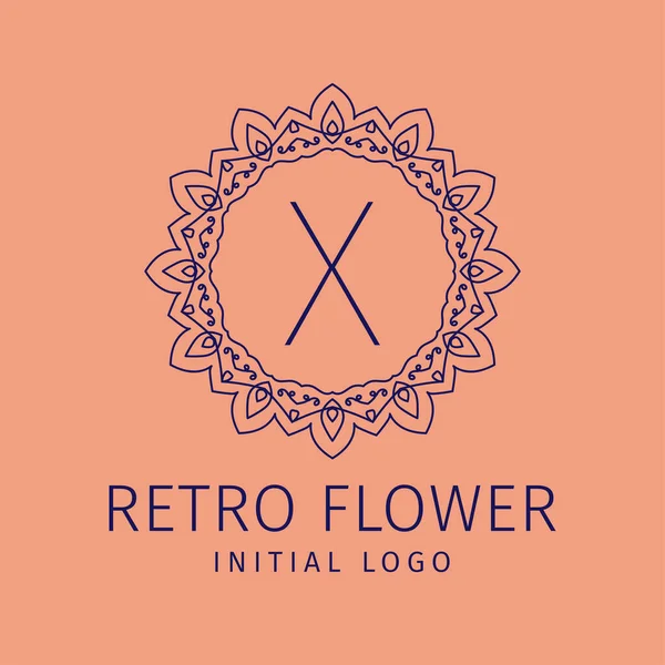 Bokstaven Retro Blomma Första Vektor Logotyp Design — Stock vektor