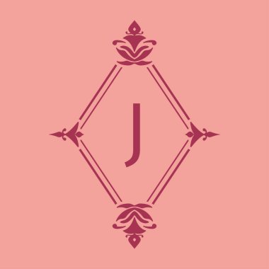 J harfi klasik güzellik vintage ilk vektör logosu çerçevesi