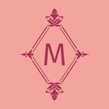 M harfi klasik güzellik vintage ilk vektör logo çerçevesi