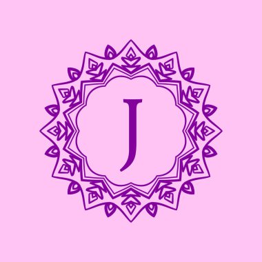 J harfi mandala zarif dairesel sınır ilk vektör logosu tasarımı