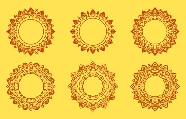 Oryantal mandala çiçek çerçevesi seti