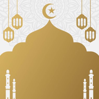 Cami şekilleri, hilal ay ve yıldız, fenerler, mandala dokusu dahil olmak üzere İslami arka plan, fotokopi alanında kullanılmaya hazırdır..