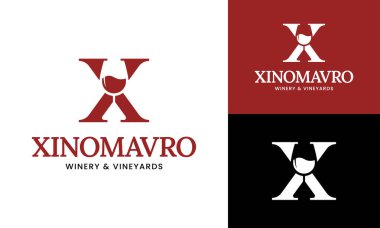 Harf Baş harfleri X Şarap Cam Logo Tasarım Şablonu. Bar Restoranı Cafe Şaraphanesi, Pub Club İşletme Markası Logosu Tasarımı İçin Uygun.