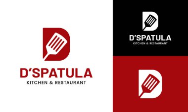 Harf D Spatula Logo Tasarım Şablonu. Restoran Mutfağı Bistro Kafe Yemek Lokantası Barbeküsü veya Aşçı Mutfak Mutfağı Gıda Blogu İşletme Logosu Tasarımı İçin Uygun