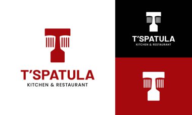 T Spatula Logo Tasarım Şablonu. Restoran Mutfağı Bistro Kafe Yemek Lokantası Barbeküsü veya Aşçı Mutfak Mutfağı Gıda Blogu İşletme Logosu Tasarımı İçin Uygun
