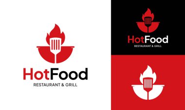 Izgara Fırını ve Ateş Logosu Tasarım Şablonu ile Sıcak Spatula. Restoran, Barbekü, Barbekü, Mangal, Izgara ve Biftek Evi, Dumanevi, Bistro, Açık Hava Pikniği, vs. için elverişli