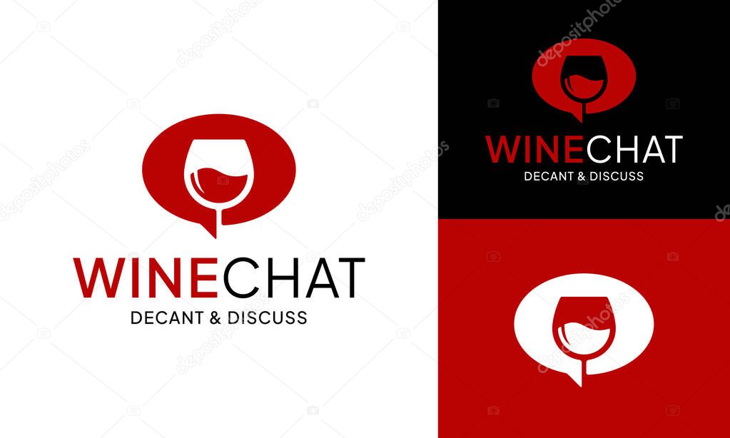 Chat Speech Bubble with Wine Glass Logo Design Template. The logo represents an Online Discussion Place about Wine. Suitable for Wine Bar Party Message Discussion Conversation Social Community Group