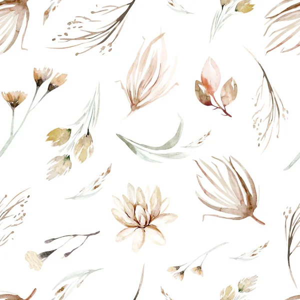 Boho Seamless Pattern Watercolor Elements Savanna Gold Flowers Collection Garden — 스톡 사진