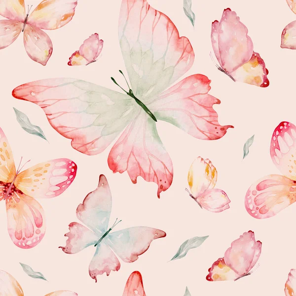 白い背景に隔離された水彩色の蝶 ピンク 赤蝶の春のイラスト — ストック写真