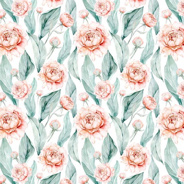 Patrón Floral Sin Costuras Con Rosas Acuarela —  Fotos de Stock