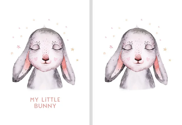 Watercolor New Year Baby Bunny Portrait Illlustration Oster Merry Christmas — Foto de Stock