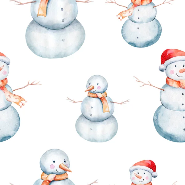 Watercolor Merry Christmas Illustration Snowman Christmas Tree Santa Holiday Invitation — Stok fotoğraf