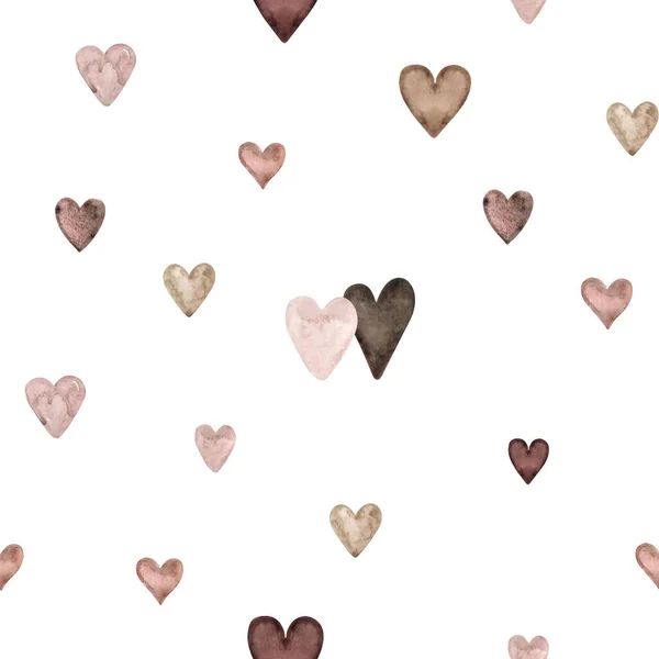 Stylish Pattern Watercolor Love Hearts Rose Beige Seamless Background Digital — Stock Photo, Image
