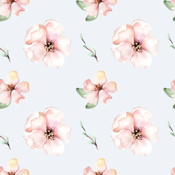 Watercolor Pattern Spring Cherry Blossoms Blossoming Peach Delicate Pink Flowers — Stock Photo, Image