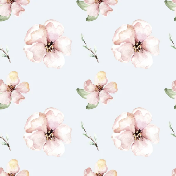 Watercolor Pattern Spring Cherry Blossoms Blossoming Peach Delicate Pink Flowers — Stock Photo, Image