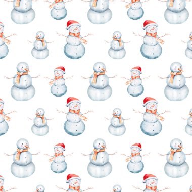 Watercolor Merry Christmas illustration with snowman, christmas tree, santa holiday invitation. Christmas gift celebration cards. Winter new year design