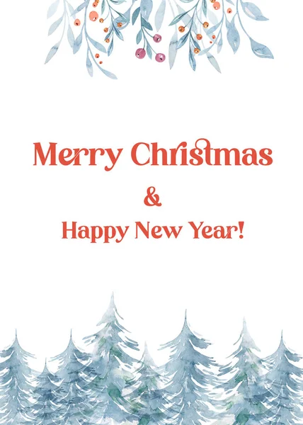 Watercolor Merry Christmas Illustration Snowman Christmas Tree Santa Holiday Invitation — Photo