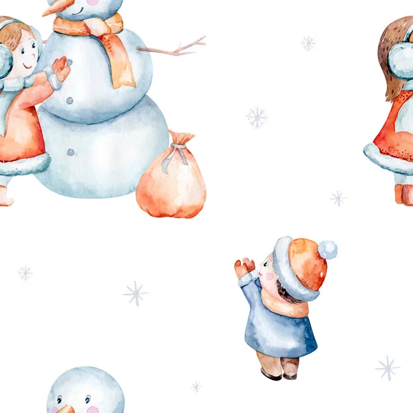 Watercolor Merry Christmas Illustration Snowman Christmas Tree Santa Holiday Invitation — Photo