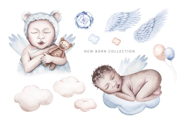 Bebê Bonito Recém Nascido Aquarela Criança Recém Nascida Ilustração Menina — Fotografia de Stock
