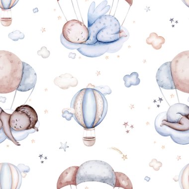 Bebeklerle suluboya bebek hediye kartı. Yeni doğan bebeklerin ve kadınların doğum günü davetiyesi.