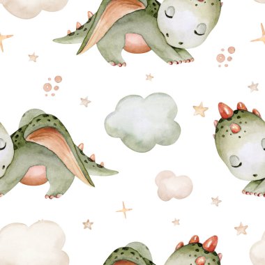 Çizgi film şirinliği 2024 Yeni Yıl Kart Ejderhası kusursuz desen, mutlu yıllar ve çocuksu geçmiş.