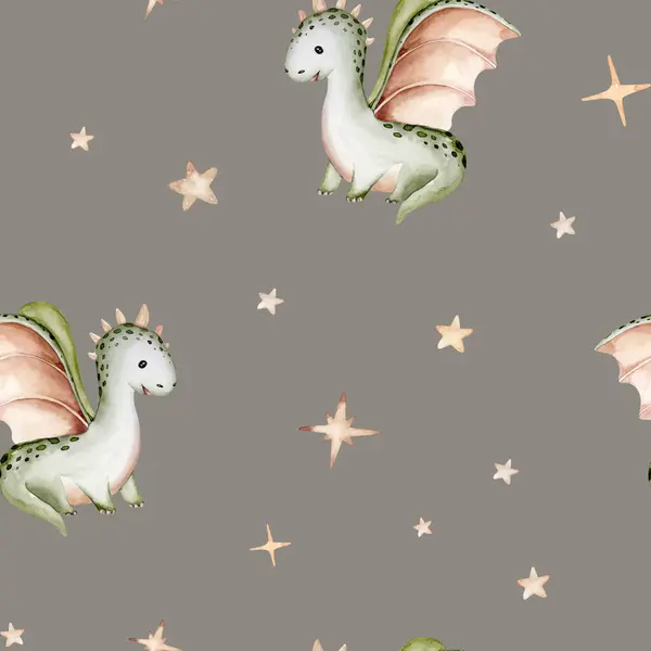 Cartoon cute 2024 New Year's card Dragon seamless pattern, happy new year and christmas childish background