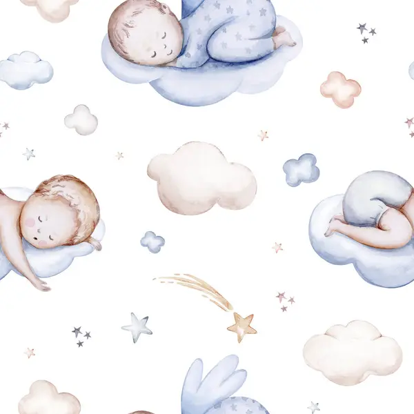 Watercolor Recém Nascido Baby Shower Cartão Saudação Com Bebês Menino Fotografias De Stock Royalty-Free