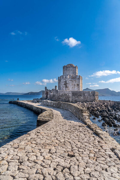 Octagonal tower Bourtzi used as last resort of defense in Methoni castle in the Peloponnese Greece