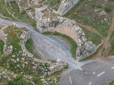 Aerial view of the ancient circular city gate of Messene in Greece