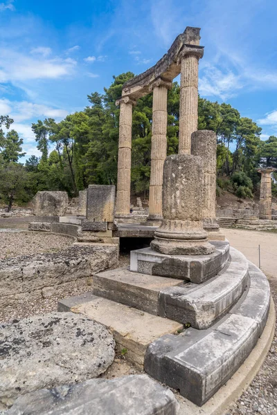 Pilares Philippeion Fragmentos Colunata Monumento Arruinado Construído 338 Para Celebrar — Fotografia de Stock